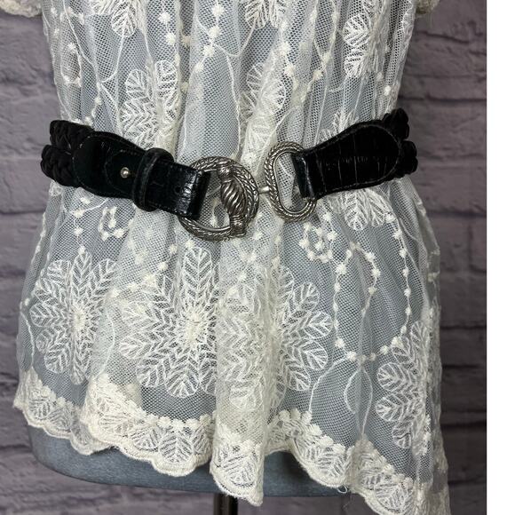 other Accessories - Vintage Y2K Brighton Style Braided Leather Belt with Unique Latching Buckle